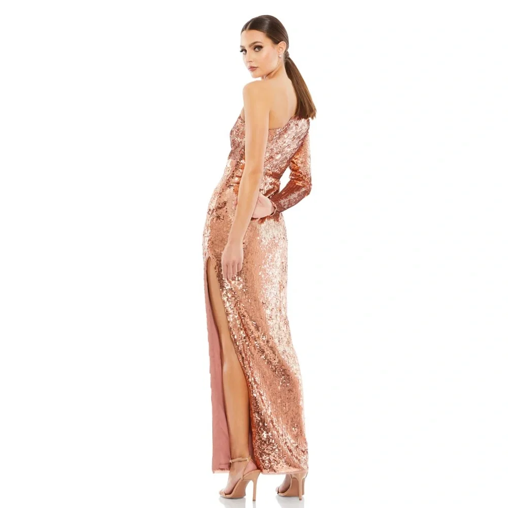 Mac‎ Duggal Sequined One Sleeve Column Gown- Copper